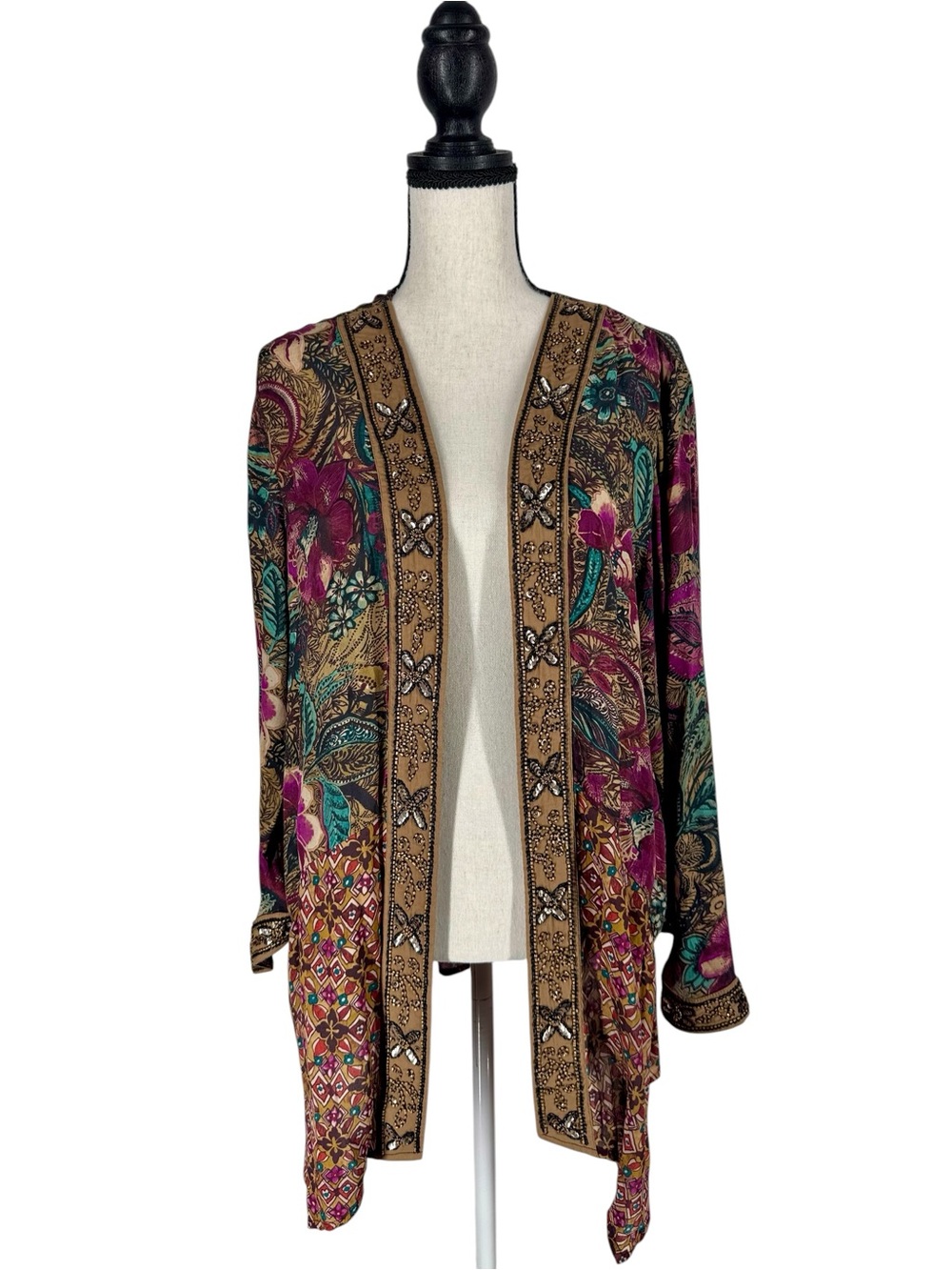 SOFT SURROUNDINGS Floral Beaded Ambrosia Topper Kimono Boho Fall Size XL - Picture 2 of 7
